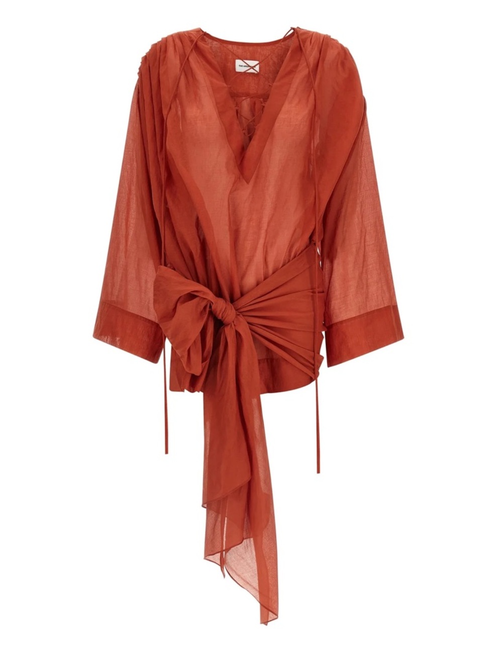 Indira dress. Tie-Front Rust Wrap Blouse